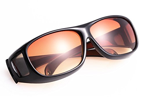 CLEVER BEAR HD Night Vision Wraparounds Wrap Around Polarized Sunglasses for Men Unisex Anti Glare UV Protection (Black Frame, Yellow Lens)