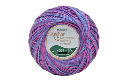 Image of Anchor Mercerised Premium Knitting Crochet Cotton Thread Yarn Balls for Knitting, Weaving, Embroidery and Craft Making Fast Color (Pack of 2 Rolls) (Shade no. 1325)