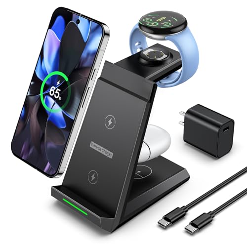 NANAMI Wireless Charger for Google - 3 in 1 Wireless Charging Station Fast Charger Stand Dock for Pixel 10/10 Pro/9/Fold/8/7,Buds Pro 2/Pro, Watch 3/2,Fitbit Versa 4/Sense 2(Not for Pixel Watch 1/4)