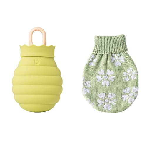 JINGYAN Bolsas de agua caliente 1 PC Bolsa de agua caliente silicona Microondas Vida invierno Gel Mano Botella calor Herramienta Calefacción Botellas gel sílice cubierta punto(Green)