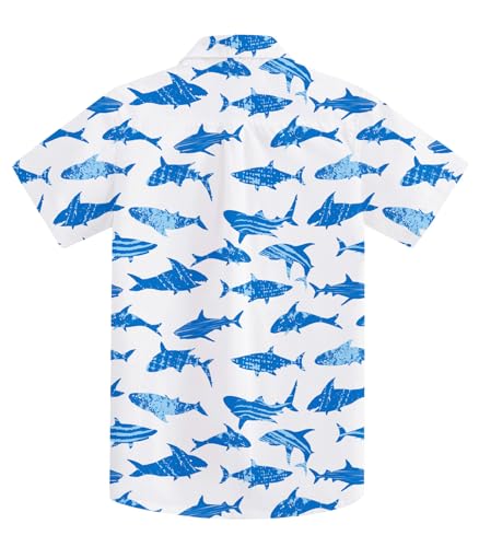RAISEVERN Boys Button Down Shirts Hawaiian Cartoon Print Slim-Fit Short Sleeve Cool Dress Shirt Cute Top for Kids(2-10T)2