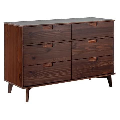 Walker Edison Mid-Century Modern Solid Wood Groove Handle 6-Drawer Dresser Bedroom Storage Drawer Organizer Closet Hallway, 52 Inch, Walnut Cover