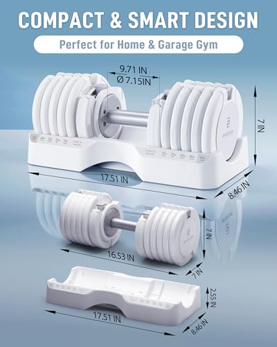 Image of BYZOOM FITNESS Pure Series Adjustable Dumbbell - 12.5 /25 /27.5 /50 /55 /75lb - ONE UNIT OR PAIR(check QTY before purchase) - 5-in-1 / 10-in-1 / 15-in-1 / 21-in-1 Flexible Hand Weights for Home Apartment Garage Gym, Strength Training & Fitness Workouts, White OR Black