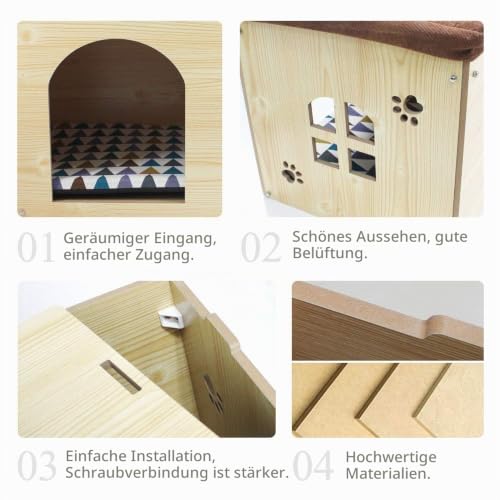 SONGWAY Hundehütte aus Holz mit Matratze – Abnehmbare Katzenhaus im Form von Schuhocker Innenraum Hundehütte Haustierhaus für Katzen, Welpen, Hund Kleintiere Haustiernest zur Vier Jahreszeiten, L