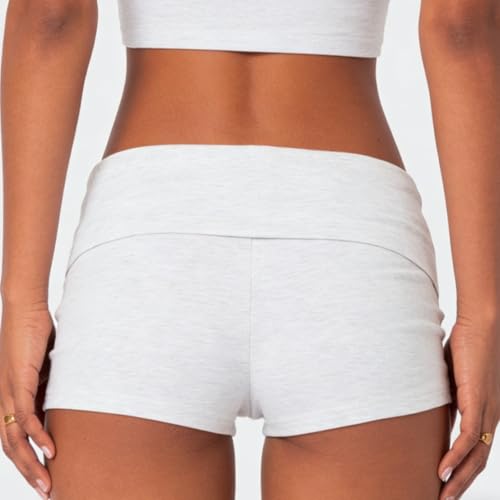 Image of KMBANGI Womens Fold Over Shorts Elastic Waist Y2k Lounge Shorts Foldover Cute Pajama Micro Bottoms Mini Shorts Sleepwear