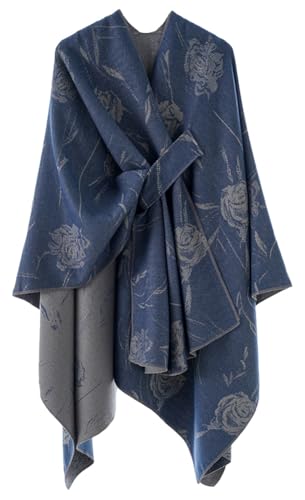 Rungion Women's Elegant Slit Scarf Wrap Soft Shawl Cape Long Open Front Stole Winter/Autumn Blanket Cardigan Poncho