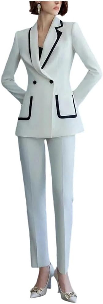 Women’S Notch Lapel Double Breasted Slim Blazer and Pants – Daily Casual Office Formal Outfit