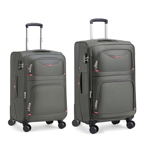 Softside Expandable Luggage with 4 Spinner Wheels, Durable Carry-On Luggage Suicase (Gray, 2-Piece Set 21/25)