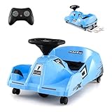Costzon Electric Cleaning Go Kart for Kids, 12V Battery Powered Ride on Race Car with Detachable Mop, 3-Speed Remote Control, Horn, Music & Wireless Connection, Go Cart for Aged 2-5 Gifts (Blue)