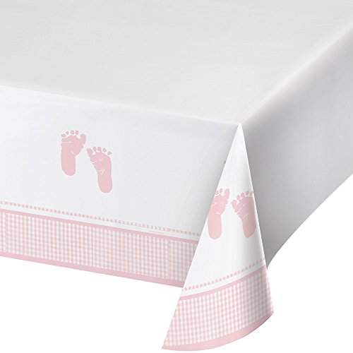 Plastic Banquet Table Cover, Sweet Baby Feet Pink