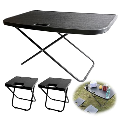 Mocar7 Car Camping Portable Table Compatible with 2021-2024 Tesla Model Y Camping Outdoor Folding Table with 2 Pack Collapsible Stool Tailbox Car for Travel Hiking Picnic BBQ Fishing Beach