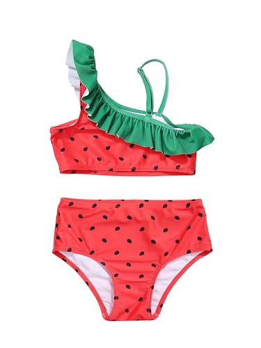LIZENS Two-Pieces Girls Swimsuit Watermelon Printed Bikini Sets Ruffle Girls Bathing Suit(BL061,8-9T)