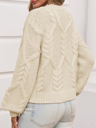 Saodimallsu Womens Cable Knit Cropped Sweater Fall Chunky Puff Long Sleeve Crewneck Loose Casual Pullover Tops2