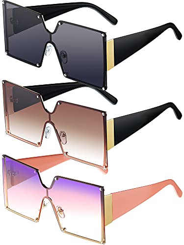Weewooday 3 Pairs Oversized Shield Sunglasses Shade Glasses Vintage Flat Top Sunglasses Chic Glasses for Women