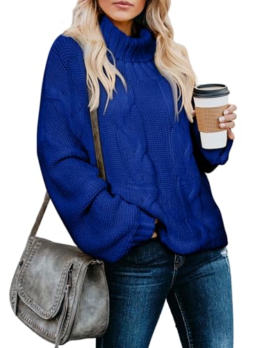 Image of Dokotoo Womens 2026 Winter Fall Solid Turtleneck High Neck Balloon Long Sleeve Sweaters Pullover Outerwear
