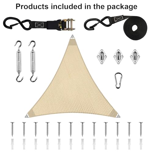 Artpuch Sun Shade Sail with Wire Rope 26'X26'X26', Commercial Heavy Duty Beige Shade Sails with 8IN Sun Sail Hardware Kit Breathable 98% UV Block for Playgrounds,Backyard (We Make Custom Size)