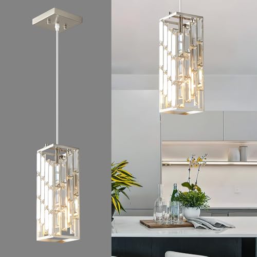 Image of Brushed Nickel Pendant Lighting Modern Pendant Light, Mini Crystal Chandeliers, Adjustable Pendant Light Fixture for Kitchen Island Dinning Room Bedroom (1 Pack)