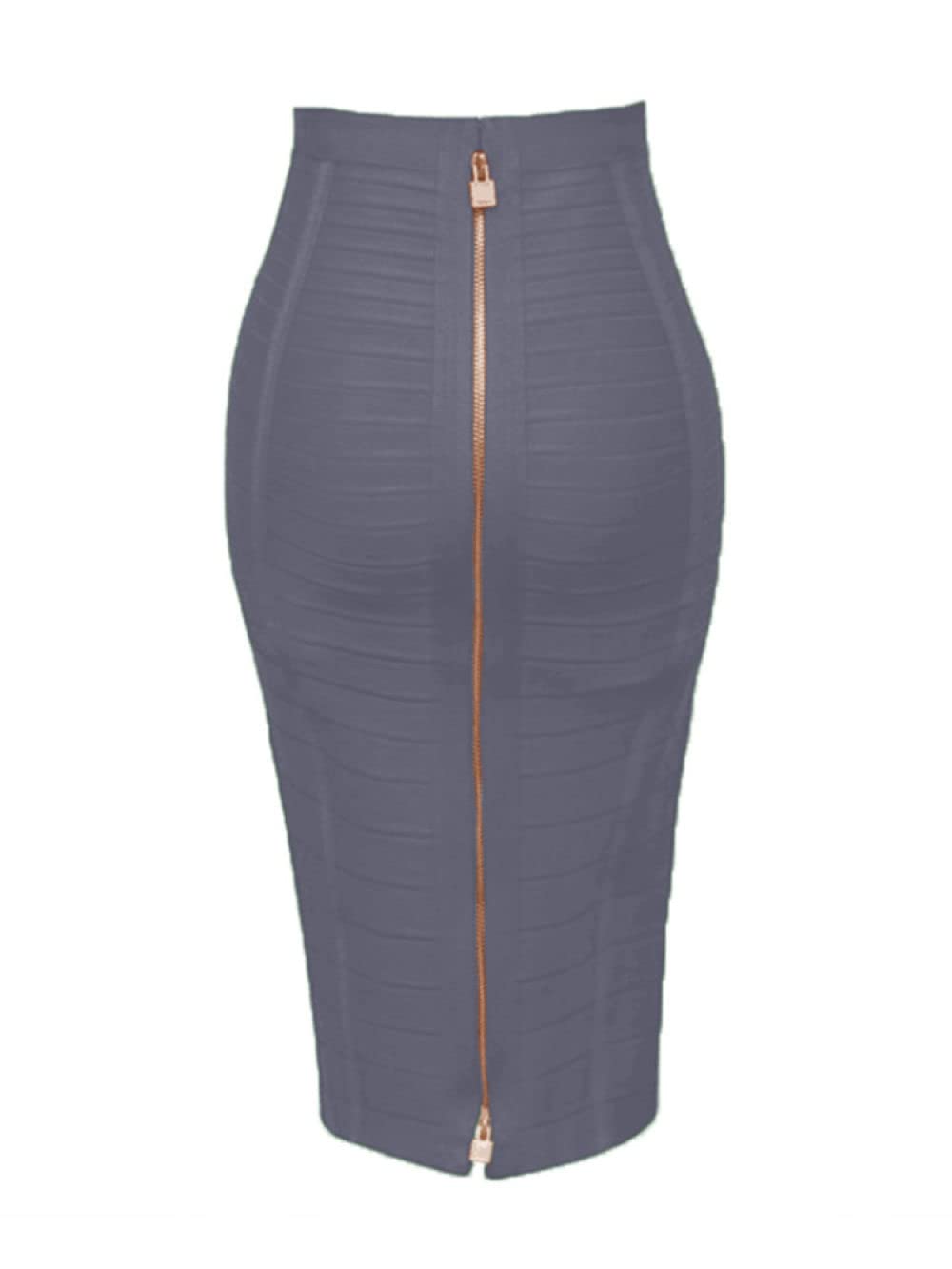 Gonne,Gonna Longuette da Donna Gonna A Tubino Aderente Elastica A Vita Alta in Maglia Grigia con Cerniera Gonne Lunghe al Ginocchio Arricciate alla Moda per Ragazze Ladies,L