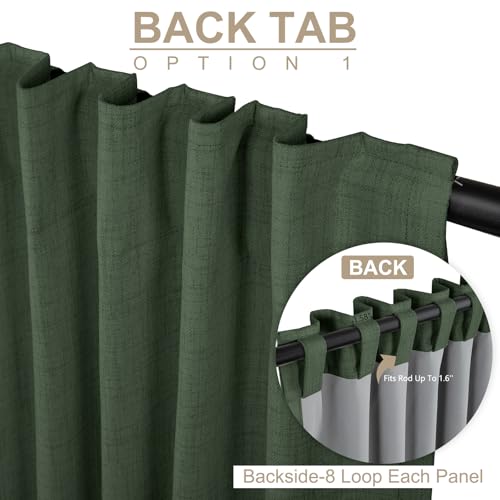 Image of 100% Blackout Shield Green Linen Blackout Curtains for Bedroom 84 Inches Long, Back Tab /Rod Pocket Living Room Drapes, Thermal Insulated Blackout Curtains 2 Panels Set, 50 inch W x 84 inch L,Loden