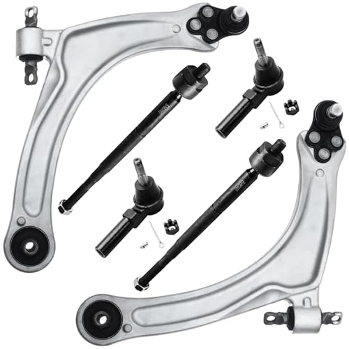 Image of Detroit Axle - 6pc Front End Suspension Kit for Chevy HHR Cobalt Pontiac Pursuit G5, 2 Lower Control Arms with Ball Joints 4 Inner Outer Tie Rod Ends Replacement