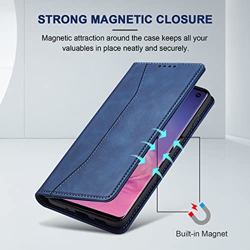 Image of Jasonyu Flip Wallet Case for Samsung Galaxy S10,Leather Magnetic Folio Cover with Card Holder,Kickstand - TPU Shockproof Durable Protective Phone Case,Blue