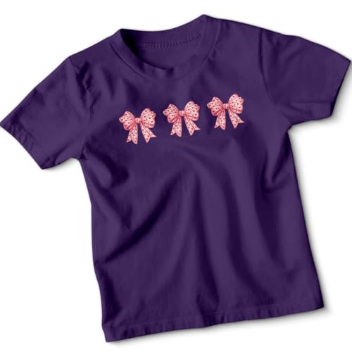 D&T Cute Pink Bow Red Hearts Valentines Day Holidays Girls T-Shirt Childrens Top Adorable 7-8 Years