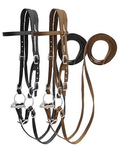 Showman Horse Size Nylon Headstall w/Snaffle Bit (Black)