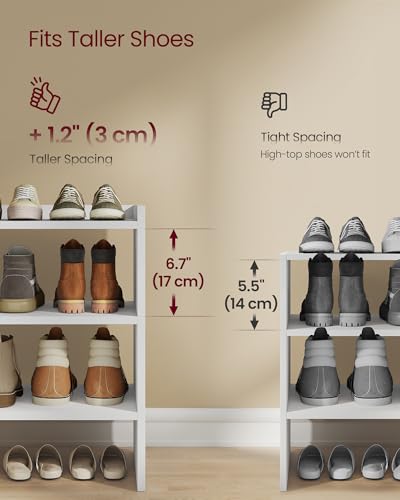Image of VASAGLE Shoe Rack for Closet, Stackable Organizer Shelf | Stackable Shoe Organizer Shelf for Entryway, 3 Tiers, 11.7 x 32.3 x 21.3 Inches, White, CUSTOS Collection, ULBS061WZ01S