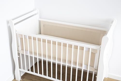 LOOLAY Tour de lit pour lit bébé 140 x 70 cm – 2 pièces 130 x 30 cm en Maille Respirante – Bordure de lit bébé – Fixation Forte par Velcro (Beige)