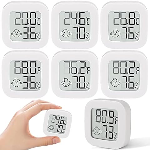 6pcs Funmo Room Thermometer,High Accurate Mini Digital Thermometer Hygrometer with Air Comfort Symbol - Large LCD Display Celsius or Fahrenheit for Greenhouse Cars, Home, Office (White) Cover