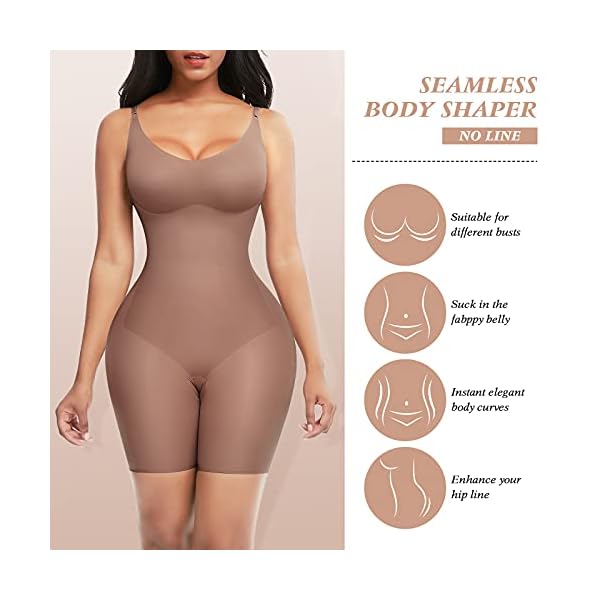 FeelinGirl-Womens-Seamless-Shapewear-Tummy-Control-Body-Shaper-Comfortable-for-Woemn-Under-Dress FeelinGirl Faja Shapewear Firm Control Butt Lifter Body Shaper Waist Shaper Bodysuit for Women Beige L