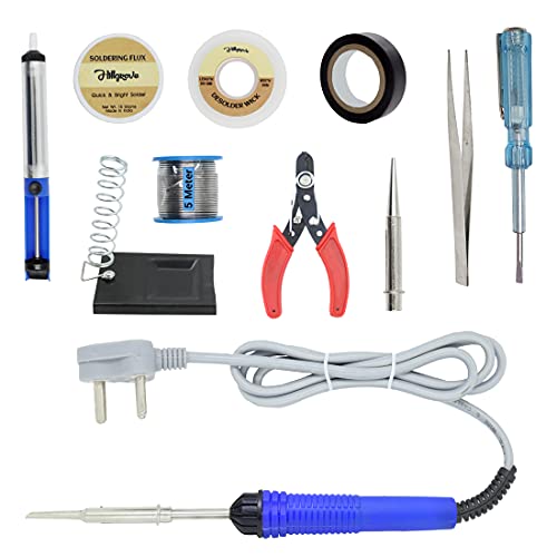 Image of Hillgrove Electronic Repairing 11in1 Mobile Soldering and Desoldering Equipment Tool Machine Combo Kit Set with Flux Paste and Wire 25 W Simple (Flat, Pointed Tip)