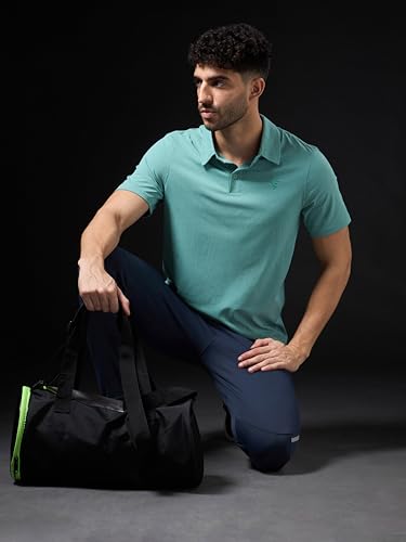 Image of TECHNOSPORT Men's Solid Slim Fit Polo Collar T-Shirt COTFLEX Half Sleeve Button Polyester for Gym Running Workout UPF50+ Anti Odour