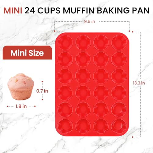 Image of CAKETIME Silicone Mini Muffin Pan 3 Pack 24 Cups Nonstick Mini Cupcake Pan for Baking Muffins Cupcakes Egg Bites Fat Bombs