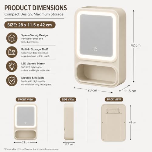 Image of HOME CUBE Wall Mounted Storage Cabinet with LED Mirror, Bathroom Cabinet Storage, Adhesive Bathroom Organizer, Tissue Holder, Cosmetic Organizer, Space Saving, No Drilling Required
