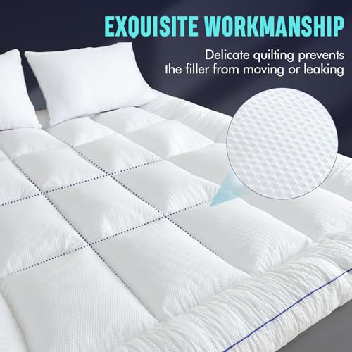 WhatsBedding 3D Bubble Memory Foam Mattress Topper Queen Size, 3 Inch Bed Topper with Soft Quilted 100% Cotton Layer for Back Pain, Plush Foam Filled Pillow Top - Thumbnail 4