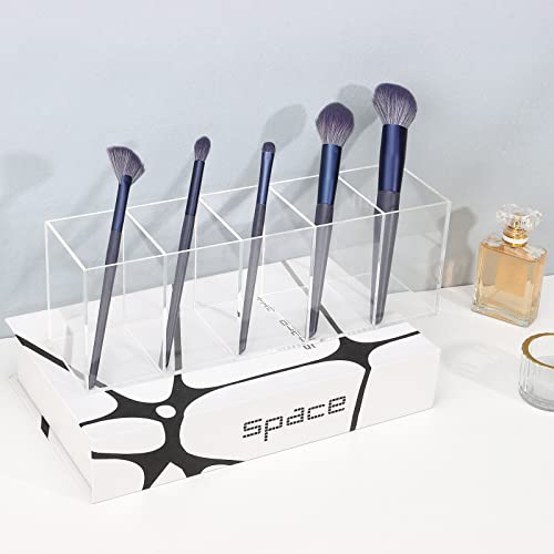 Uquelic Portalápices de Acrílico Transparente, 5 compartimentos Organizador Multifuncional para Escritorio, Soporte para Bolígrafos, Lápices y Brochas de Maquillaje - imagen 6