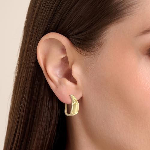 Image of Amazon Essentials Sculpted Modern Hoop Earrings for Women - Gold-Tone Fine Silver Plated, Trendy Jewelry