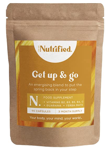 We are NutrifiedGet Up & Go Supplement & Refillable Glass Jar | Immune System Booster for Men & Women - Vegan Multivitamin Tablets with High Strength Iron - 3 Months Supply - 90 x Capsules