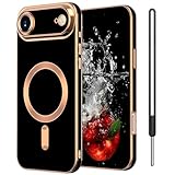SouLips iPhone 17 Air Case, Magnetic Compatible with MagSafe, Slim Thin Luxury Gold Plating Shockproof Protective Rubber Bumper Phone Cover for iPhone 17 Air 6.6' 2025, Black