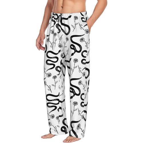 Novastar Mens Pajama Pants Bottoms with Pockets- Funny Black Snake Rose Soft Mens Pj Pants, Comfy Men Lounge Pants