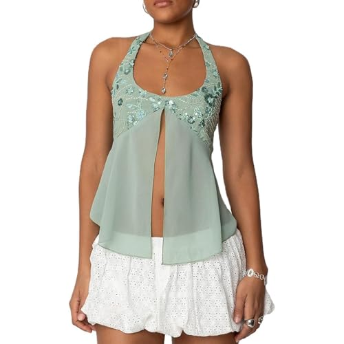 Haut caraco Y2K à paillettes pour femme avec dos nu chic