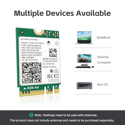 Image of LANYAO WiFi 6E AX210 NGW Wireless Card M.2 2230 /NGFF Laptop Module with Bluetooth 5.3, 5400Mbps Tri-Band AX210 WiFi Chip Adapter, Ultra-Low Latency, Supports Windows 11 /10 (64bit only)