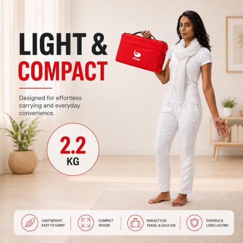 Image of Meditation Chair | Foldable Floor Seat with Cushion and Back Support | for Yoga, Pranayama, Prayer & Cross-Legged Sitting | Portable Metal Frame with Carry Bag | 2 Year Warranty (Red)