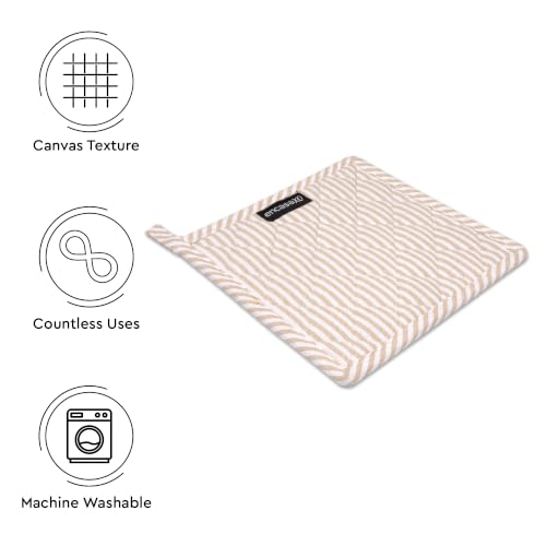 Image of Encasa XO Cotton Pot Holders & Trivets, Heat Resistant Hot Pads Beige | Quilted Eco-Friendly Cotton | Heat Protection | Hot Cookware Surface Protection | Corner Hanging Loop | (Set of 4)