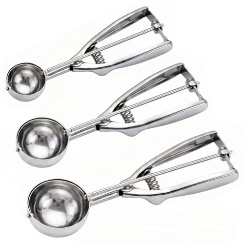 Ice Cream Scoop, 3Pcs Cookie Scoop Set, 18/8 Stainless Steel Cookie Dough Scoop, Cookie Scoops for...