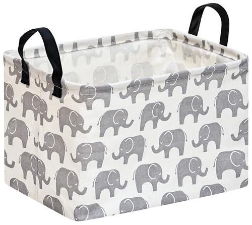 Image of Baby Storage Basket Nursery Box Laundry Hamper Organization Bins for Toys and Clothes with Handles (Elephant)