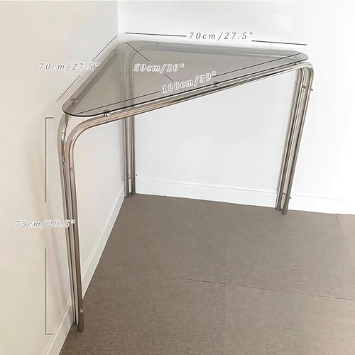 Bureau d'angle triangulaire en verre trempé et acier pour petit espace - 3