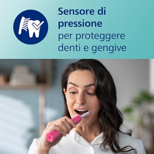 Philips Sonicare 4100 Electric Toothbrush, spazzolino sonico con due modalità, sensore di pressione e timer, Paradise Pink Prismatic, modello HX3689/41, Sonicare 4100, Pink - Immagine 3