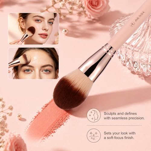 Image of Face Makeup Brush, Large Powder Brush for Blush, Bronzer, Setting Powder and Powder Foundation, Soft Fluffy Dense Bristles, Rounded Makeup Brush with Pink Handle